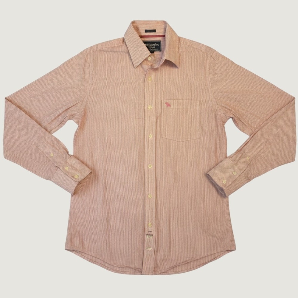 Abercrombie & Fitch Mens Muscle Fit Striped Button Down Shirt Pink White Medium